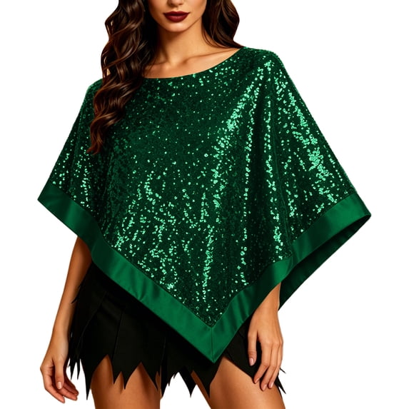 Elegant Women's Sequin Poncho Cape Sparkly Evening Party Shawl, Irregular Dress Up Shawl Wrap