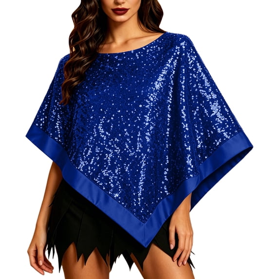 Elegant Women's Sequin Poncho Cape Sparkly Evening Party Shawl, Irregular Dress Up Shawl Wrap