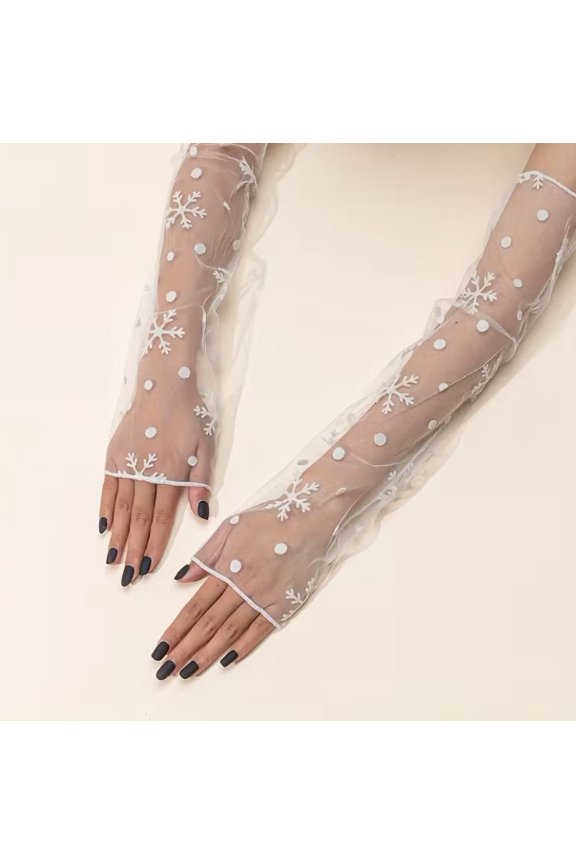 Elegant Women's Snowflake Polka Dot Lace Long Gloves - Chic Winter Accessory for All Occasions
