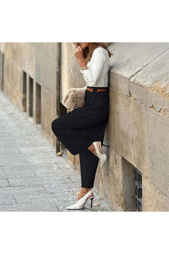 Elegant Women's Solid Color High Waist Ankle Length Straight Leg Dress Pants For Wear Loose Fitting Pants for Women Casual Trouser Pants for Women Business Casual Women Casual Pants 3d Animal Pattern