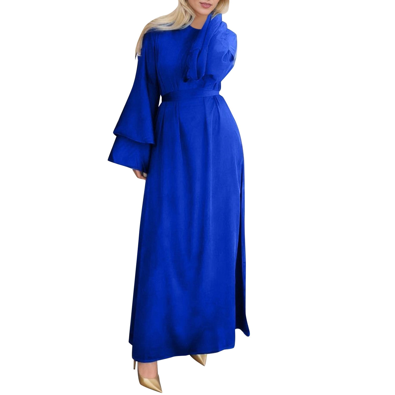 Long-sleeved pure color dress with high-end feel main image 0