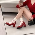 thumbnail image 1 of Elegant Women's Square Toe Mary Jane Pumps, High Chunky Heel, Red/Black, 1 of 18