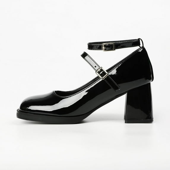 Elegant Women's Square Toe Mary Jane Pumps, High Chunky Heel, Red/Black