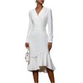 thumbnail image 1 of Elegant Women's Suit Collar Slim Hip Fishtail Dress Autumn New Office Lady Solid Color Long-sleeved Party Midi Dresses Vestidos, 1 of 4
