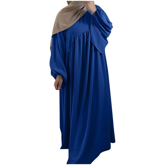 Elegant Women's Swing Dress Solid Color Round Neck Loose Comfortable Robe Maxi Gown