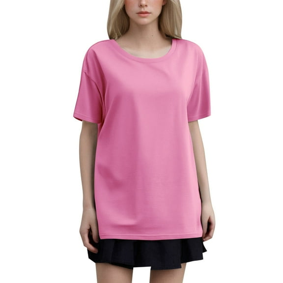 Elegant Women's T-Shirts Fashion Round Neck Plus Size Short Sleeved Solid Color Top for Casual Wear and EverydayStyle