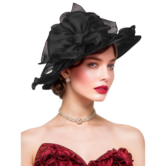 Elegant Women's Tea Party Hat Faux Linen Wide Brim Sun Protection Accessory
