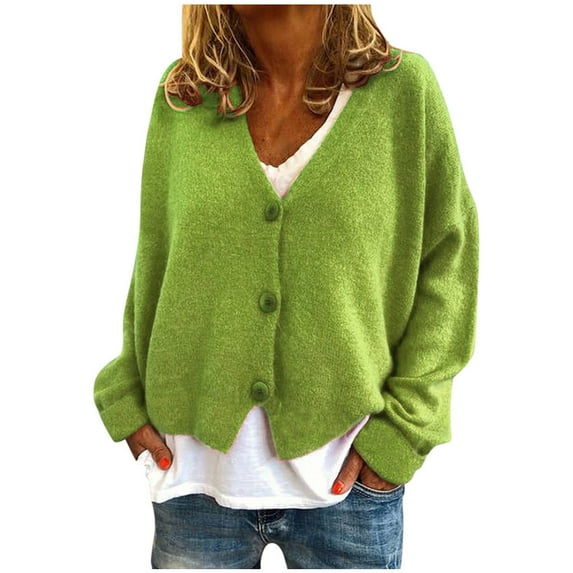 Elegant Women's V-Neck Knitted Cardigan with Button Front for Everyday Casual Wear Women Casual Dress Sweater Long Sleeve Hoodie Womens Long Hooded Sweatshirt
