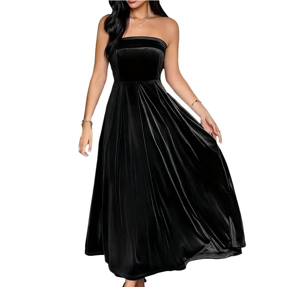 Elegant Women's Velvet Strapless Dress Sleeveless Evening Gown Formal Party Wear Chic Stylish Design Perfect for Prom Weddings Special Events Black M