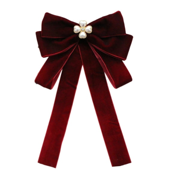 Elegant Women's Velvets Bows Tie Brooch Pin Pre Tied Bowknot Necktie with Rhinestones and Pearls Decors for Formal Event