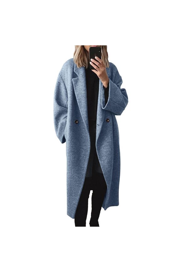 Elegant Women's Winter Coat Long Jacket Warm Outerwear French Coat for Women's Fashionable Solid Color lapel Woolen Coat Top