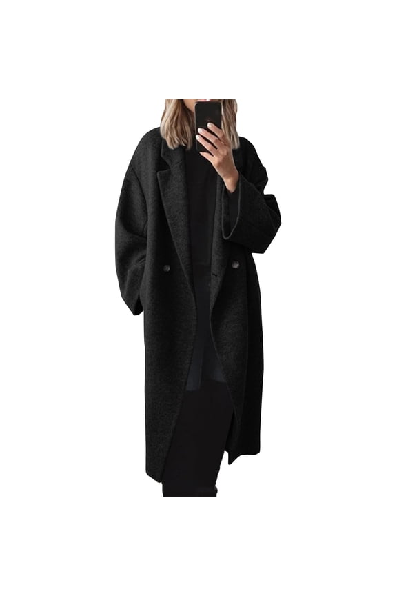 Elegant Women's Winter Coat Long Jacket Warm Outerwear French Coat for Women's Fashionable Solid Color lapel Woolen Coat Top