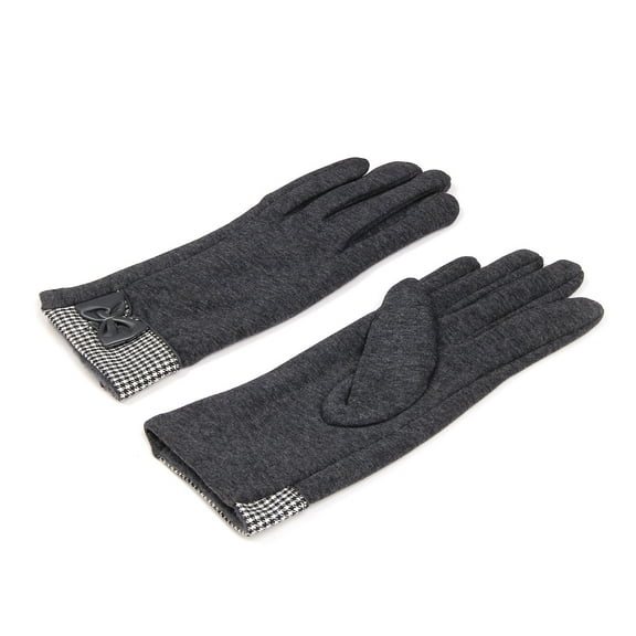 Elegant Women's Winter Thermal Gloves with Bow & Houndstooth Trim