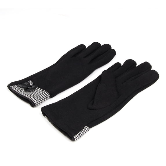 Elegant Women's Winter Thermal Gloves with Bow & Houndstooth Trim