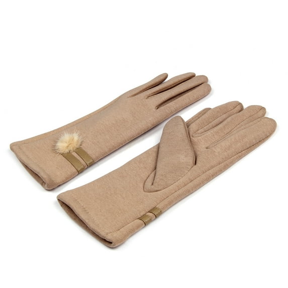 Elegant Women's Winter Thermal Gloves with Matching Fur Ball