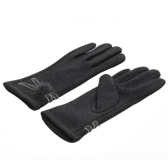 Elegant Women's Winter Thermal Gloves with Velvet Ribbon & Pom