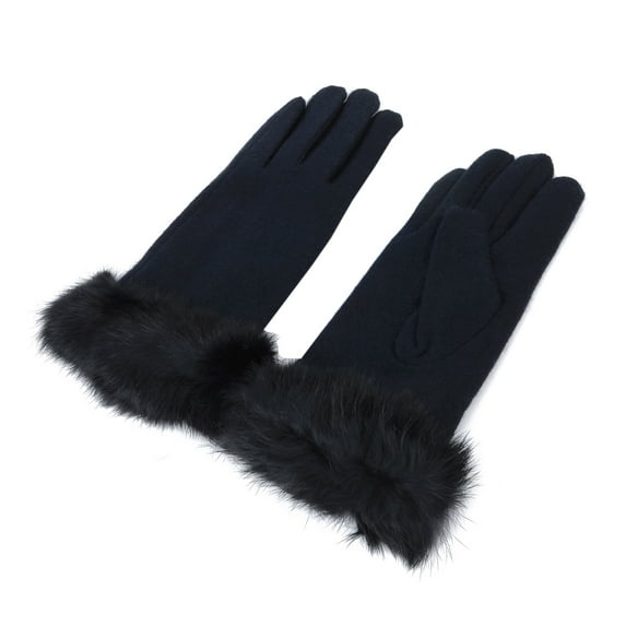 Elegant Women's Winter Thermal Wool Gloves with Fur Trim