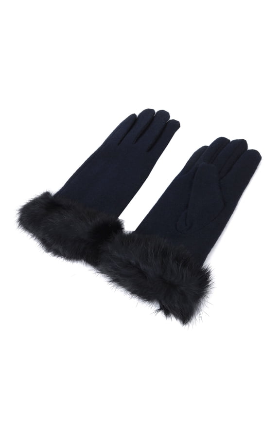 Elegant Women's Winter Thermal Wool Gloves with Fur Trim