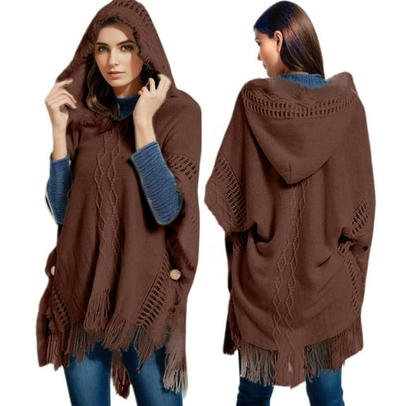 Elegant Women's Winter Wear Sleeved Shawl Wrap Scarf Hooded Cape Poncho Outerwear Garment for Cold Weather Fashion