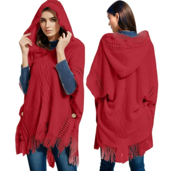 Elegant Women's Winter Wear Sleeved Shawl Wrap Scarf Hooded Cape Poncho Outerwear Garment for Cold Weather Fashion