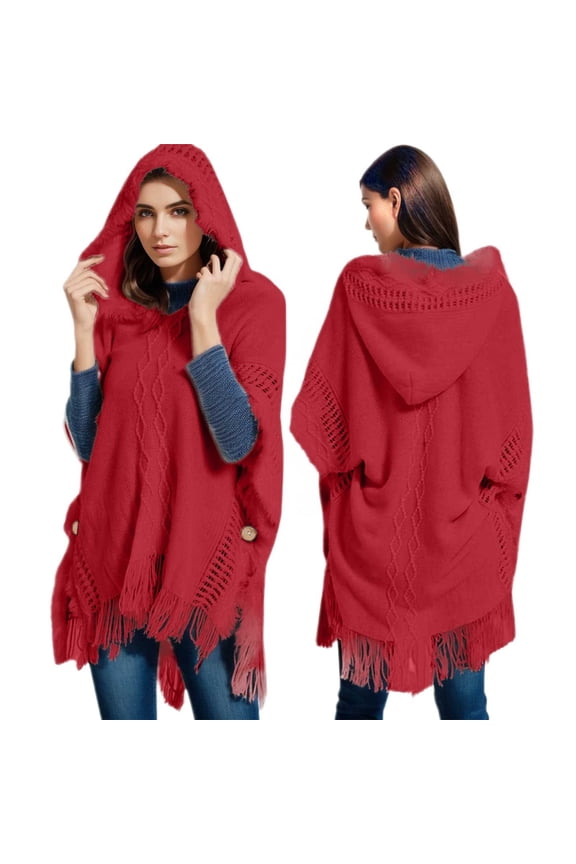 Elegant Women's Winter Wear Sleeved Shawl Wrap Scarf Hooded Cape Poncho Outerwear Garment for Cold Weather Fashion