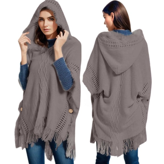Elegant Women's Winter Wear Sleeved Shawl Wrap Scarf Hooded Cape Poncho Outerwear Garment for Cold Weather Fashion