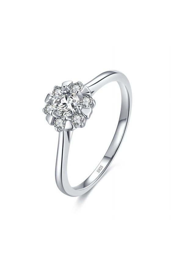 Elegant Womens 925 Sterling Silver White Gold Plated Zircon Ring, Diamond Processing, 0.76cm Width, 1.88g Weight