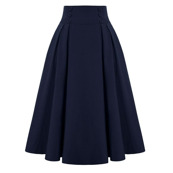 Women's Elegant Solid Pleated Midi Skirt High Waist Flowy A-Line Fashion Skirt for Casual Wear Comfortable Stretchy Fabric