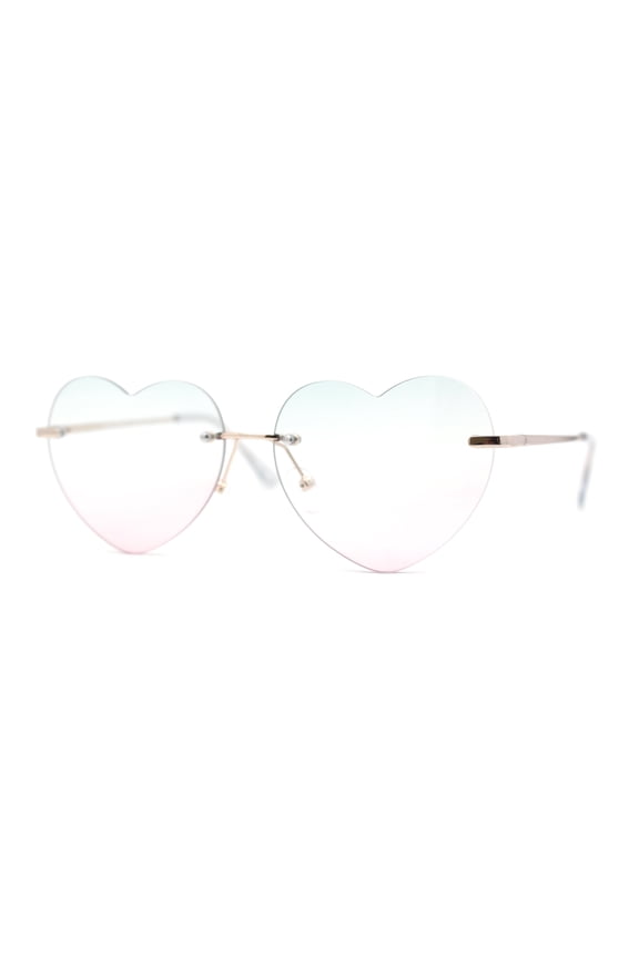 Elegant Womens Rimless Perfect Heart Shape Spring Hinge Sunglasses Gold - Blue Pink