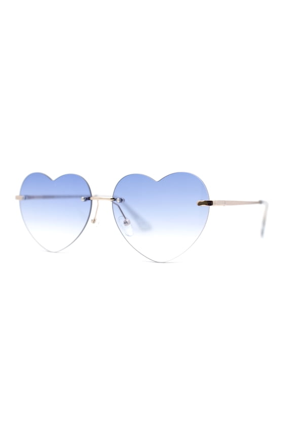 Elegant Womens Rimless Perfect Heart Shape Spring Hinge Sunglasses Gold - Blue