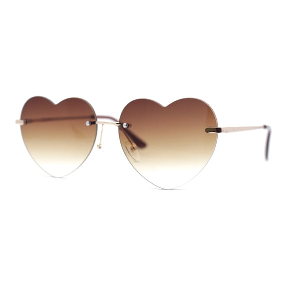 Elegant Womens Rimless Perfect Heart Shape Spring Hinge Sunglasses Gold - Brown