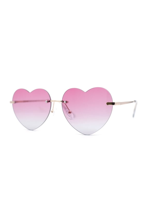 Elegant Womens Rimless Perfect Heart Shape Spring Hinge Sunglasses Gold - Burgundy Grey