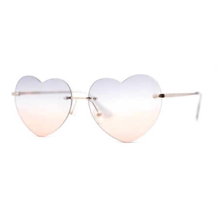 Elegant Womens Rimless Perfect Heart Shape Spring Hinge Sunglasses Gold - Grey Peach