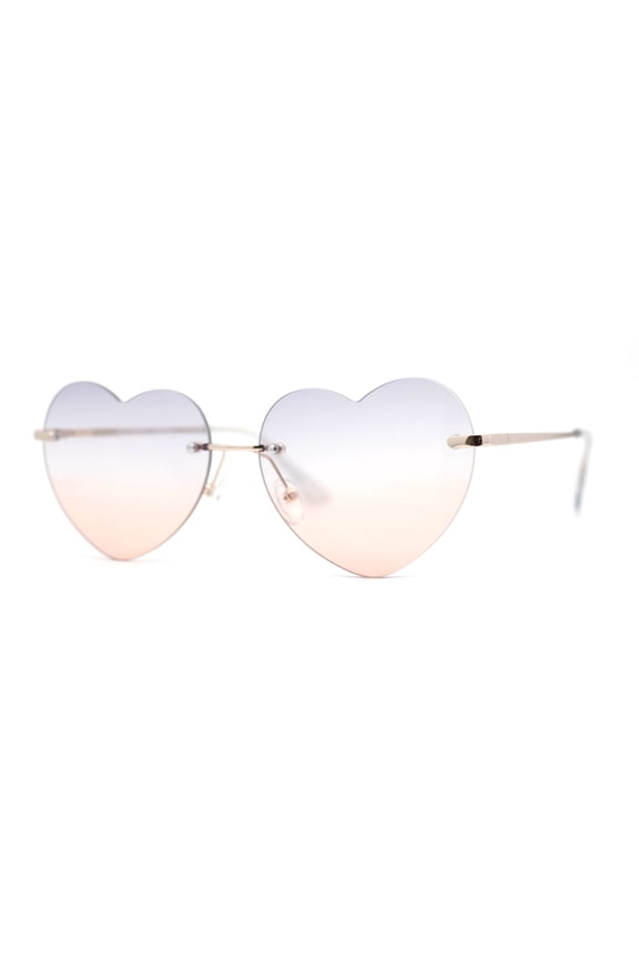 Elegant Womens Rimless Perfect Heart Shape Spring Hinge Sunglasses Gold - Grey Peach