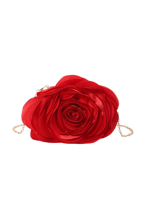 Elegant Womens Rose Flower Satins Clutches Evening Bag with Chain for Weddings and Parties Crossbody Handbag Purse