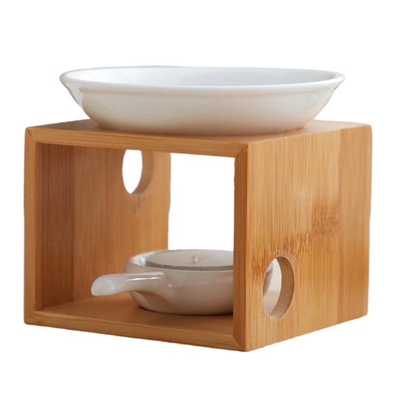 Natural Wood And Ceramic Oil Warmer Diffuser Holder Melt Stand For Home And Relaxation Space