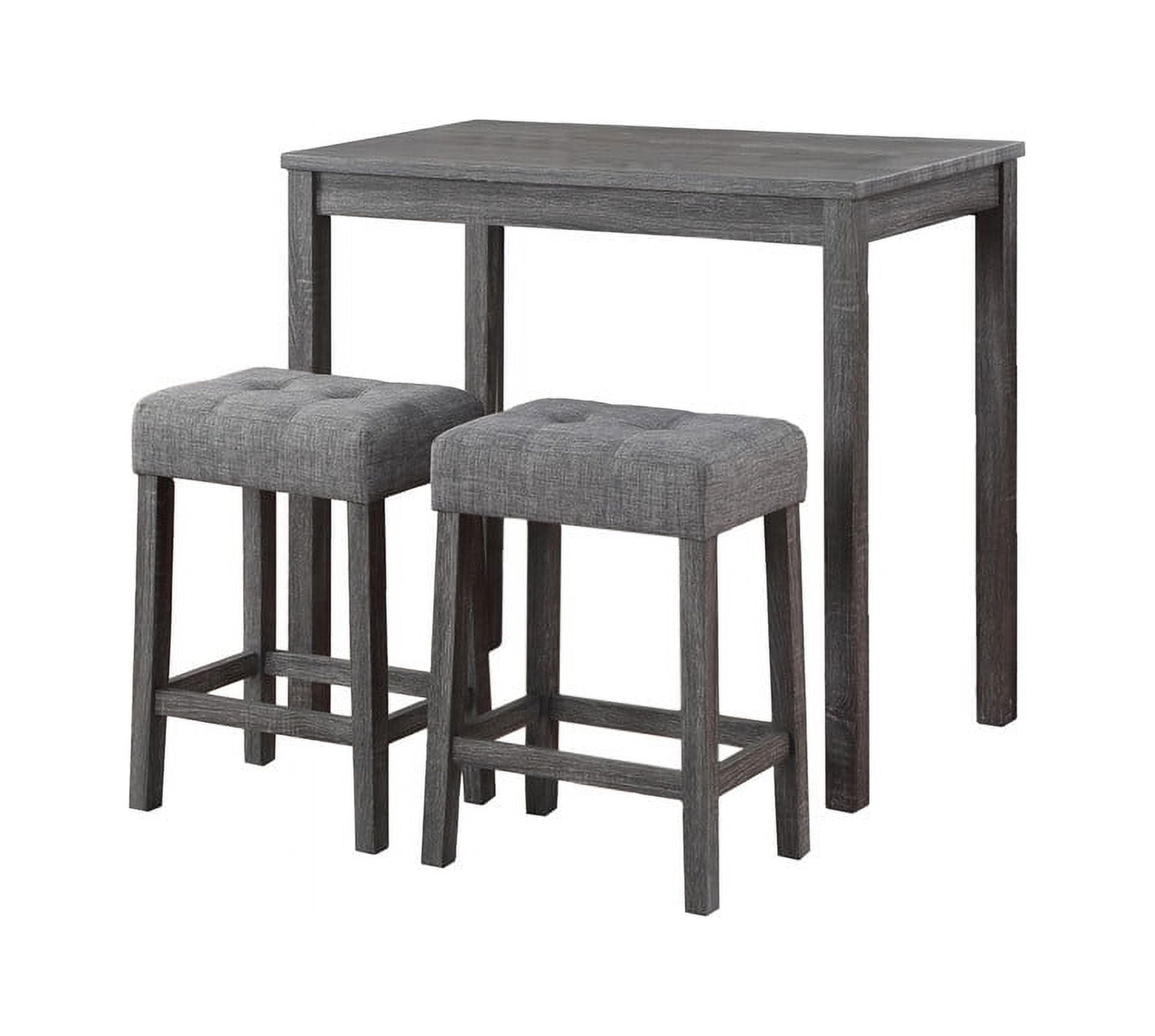 Gray Wood 3-Piece Counter Height Pub Table Set with Tufted Linen Stools
