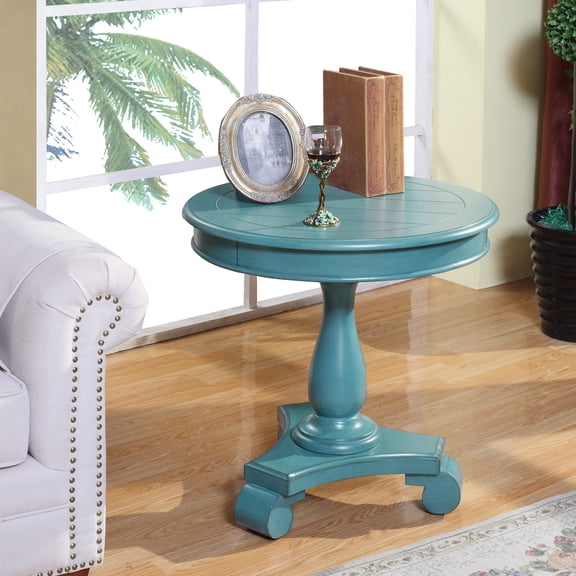 Elegant Wood Side Table In Teal - Build, 26.5" Height, 26" Diameter Colored Spacious Display, X 26.5", Construction