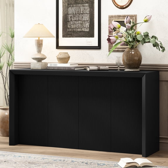 Elegant Wood Veneer Console Table For Foyer - 31.87in Tall Sophisticated Entryway With Unique Design Black Color