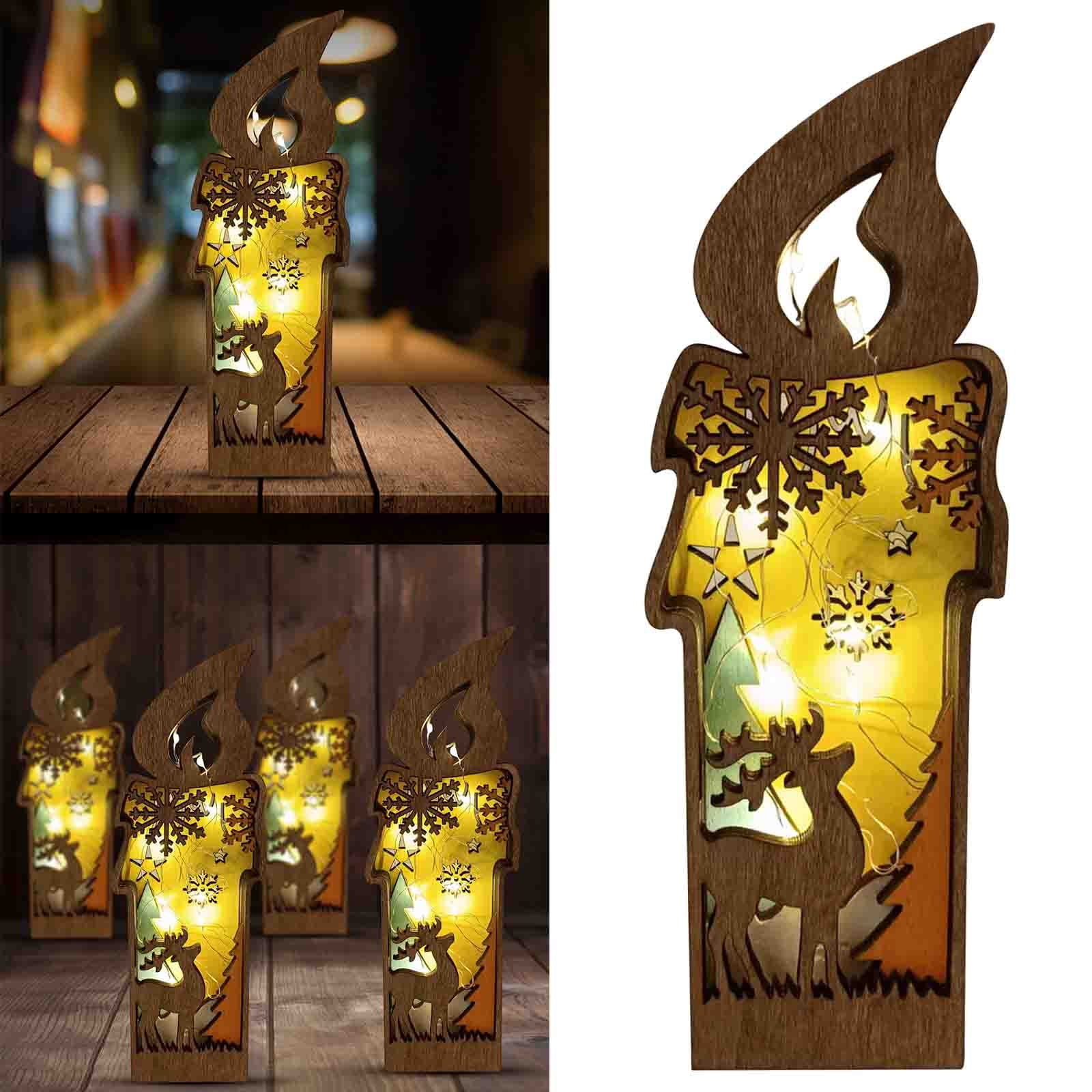 Elegant Wooden Desktop Christmas Ornament with Illuminating Candle ...