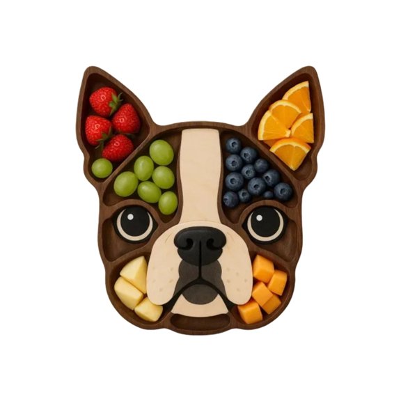 Elegant Wooden Dog Head Shaped Serving Plate With Multiple Compartments