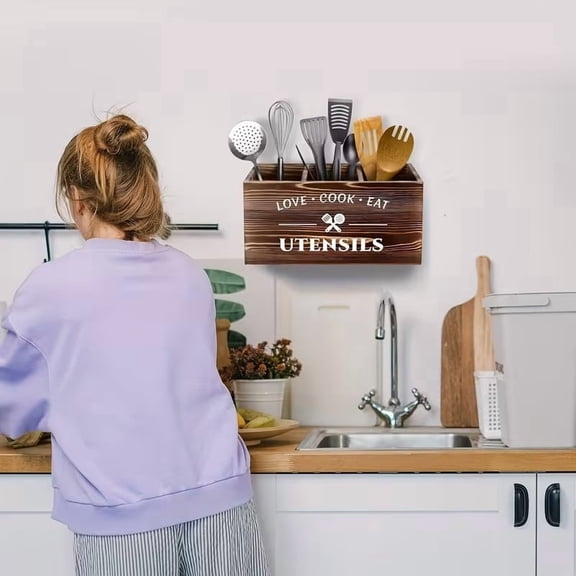 Elegant Wooden Kitchen Storage Box - Multi-functional Organizer for Utensils, Chopsticks, and Cooking Tools