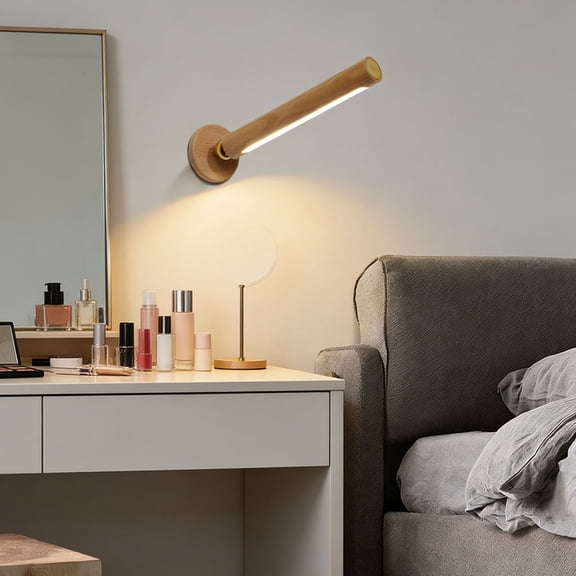Elegant Wooden LED Wall Lamp, Modern Vanity Front Light with Motion Sensor, Rechargeable Bathroom Mirror Light for Home