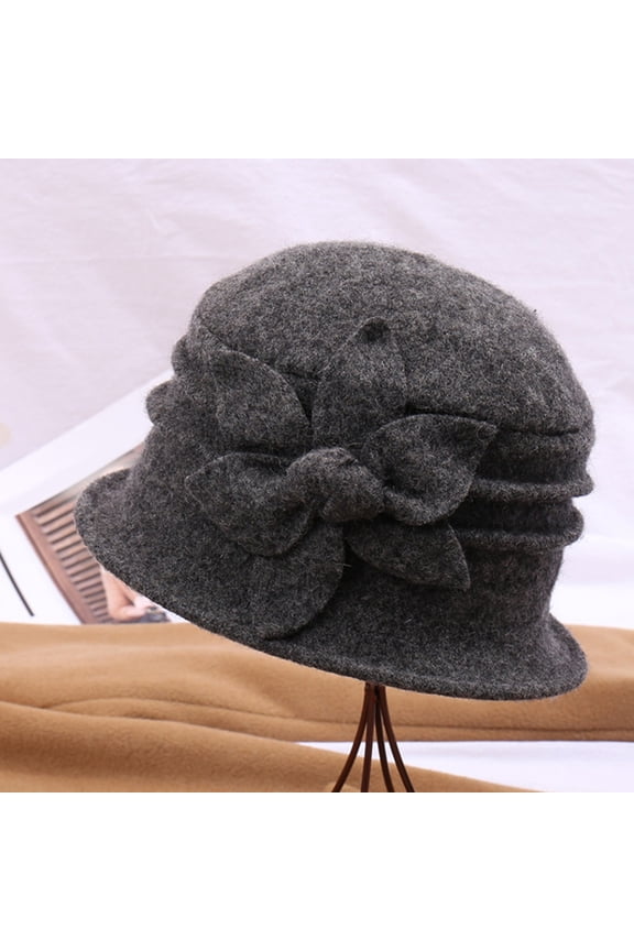 Elegant Wool Cloche Hat for Women, Floral Embellished Wide Brim Round Crown Hat, Vintage Style Winter Fashion Hat for Casual Wear, Travel, and Special Occasions