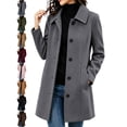 thumbnail image 1 of Elegant Wool Coat for Women Notch Lapel Long Sleeve Button Front Mid Length Casual Outerwear, 1 of 8