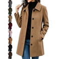 thumbnail image 1 of Elegant Wool Coat for Women Notch Lapel Long Sleeve Button Front Mid Length Casual Outerwear, 1 of 8