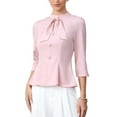 thumbnail image 1 of INSPIRE CHIC Elegant Work Shirts for Women's 3/4 Sleeve Mock Neck Buttons Office Formal Blouses XS Pink, 1 of 6