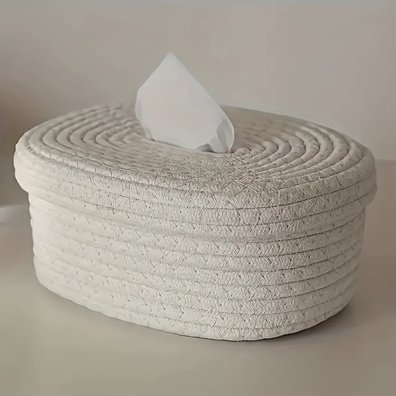 Elegant Woven Canvas Rope Tissue Box Dispenser & Storage Basket - Perfect for Napkins, Wipes, Masks | Ideal for Bedroom, Living Room, Office Decor | Thanksgiving Holiday Gift, 1pc