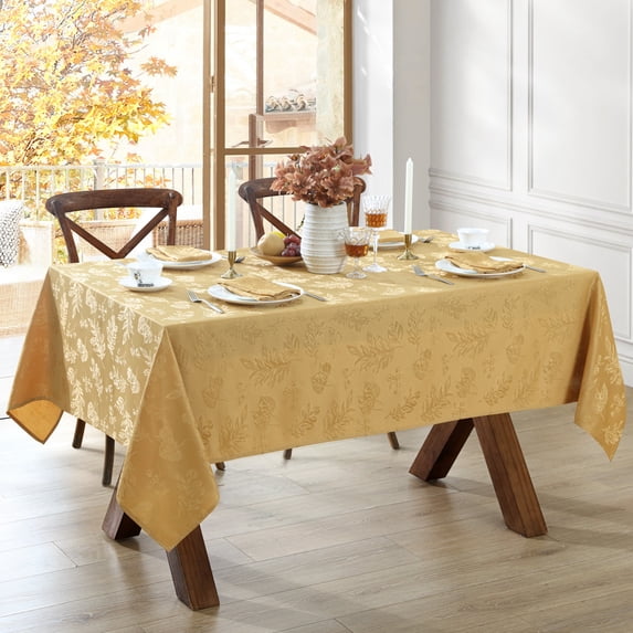 Elrene Home Fashions Elegant Woven Leaves Jacquard Damask Tablecloth, Gold, 60" x 102" Rectangle