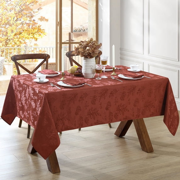 Elrene Home Fashions Elegant Woven Leaves Jacquard Damask Tablecloth, Spice, 60" x 102" Rectangle